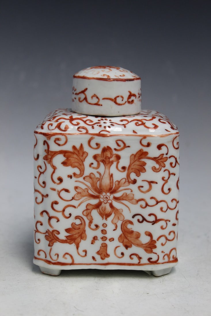 Chinese Iron-red Decorated Porcelain Tea Caddy (1 of 6)
