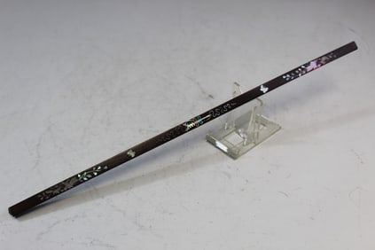 Chinese Carved Wood Stick with Mother-of-pearl Inlay