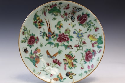 Chinese Celadon Glazed Famille Rose Porcelain Dish