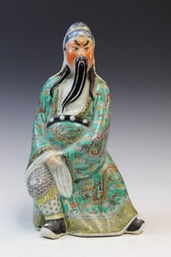 Chinese Famille Rose Porcelain Figure of Guandi