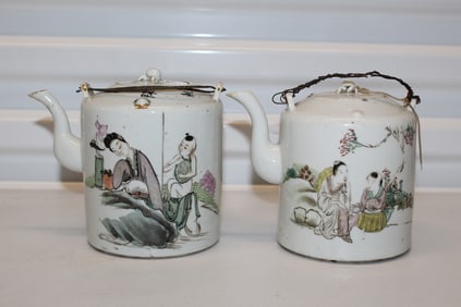 Two Chinese famille rose porcelain teapots