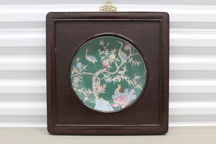 Chinese framed porcelain dish