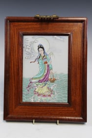 Chinese Famille Rose Porcelain Plaque of Guanyin
