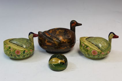 Three Indian Lacquered Duck Boxes