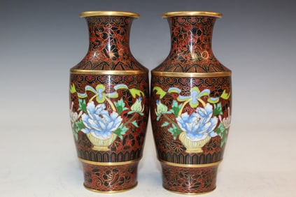 Pair of Chinese Cloisonne Vases