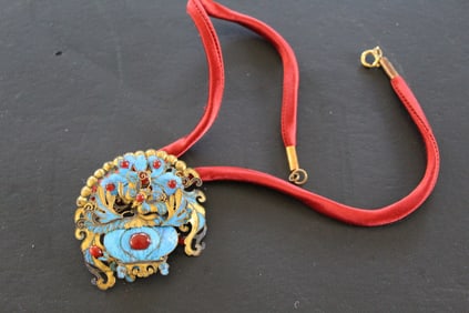 Chinese Kingfisher feather Pendant with a necklace