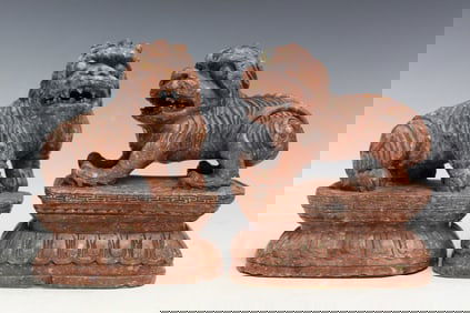 Pair of Chinese Soapstone Foo Dog Statues