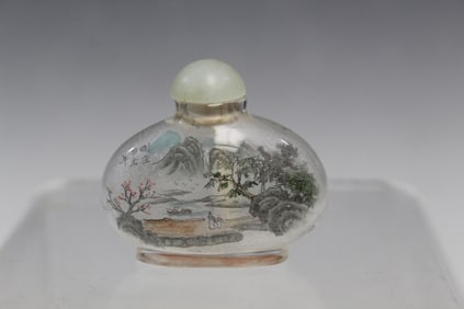 Chinese Inner Painting Glass Snuff Bottle with Mountain and Waterfall Decoration