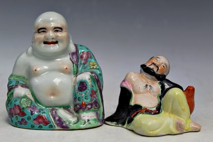 Two Chinese Famille Rose Porcelain Figures