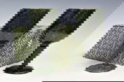 Pair of Chinese Spinach Jade Wine Cups