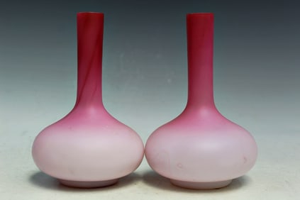 Pair of Peach Bloom Glass Vases