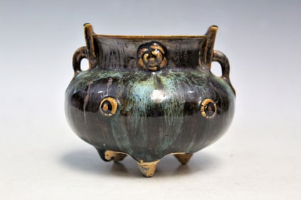 Chinese Flambe Glazed Pottery Incense Burner