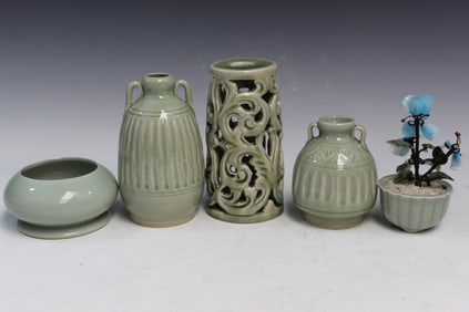 Group of Celadon Glazed Porcelain Items