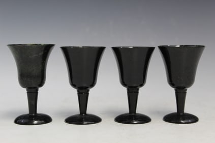 Four Chinese Spinach Jade Wine Cups