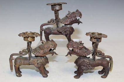 Three Southeast Asian Brass Candle Holders