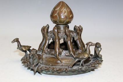 Antique Japanese Bronze Incense Burner Lid