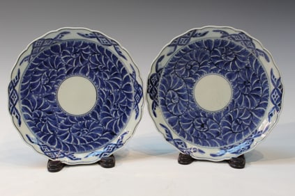 Pair of Japanese Blue and White Porcelain Dishes