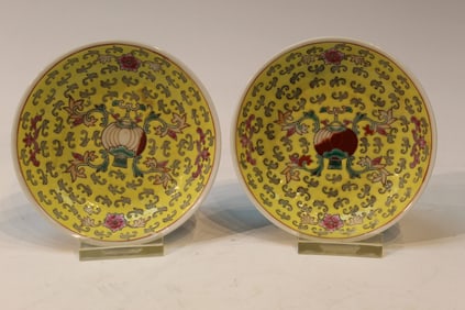 Pair of Chinese Famille Rose Saucers