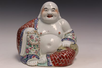 Chinese Famille Rose Porcelain Laughing Buddha Statue