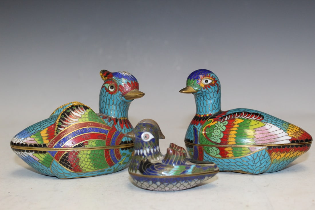 Three Chinese Cloisonne Bird Boxes (1 of 8)