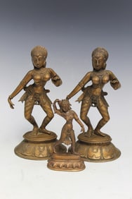 Three Indian Dancer Brass Statues