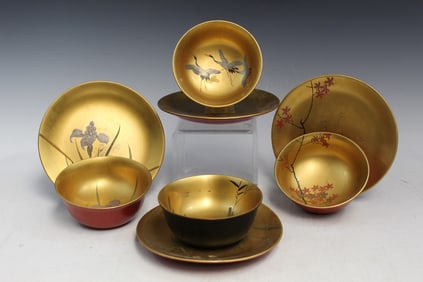 Four Sets of Japanese Lacquer Bowls and Dishes