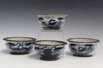 Four Chinese Blue and White Porcelain Bowls