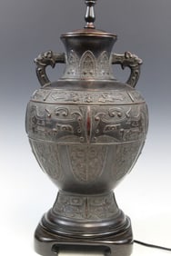 Antique Chinese Bronze Vase Lamp