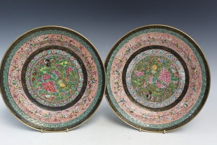 Pair of Chinese Rose Medallion Porcelain Plates