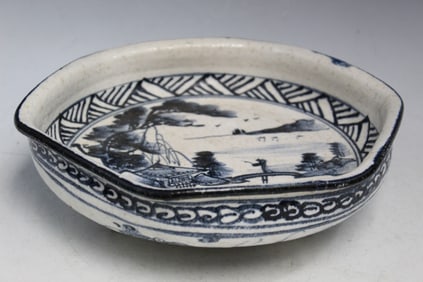 Japanese Blue and White Glazed Pottery Incense Burner