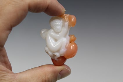 Chinese Glass Toggle of Monkey and Peaches