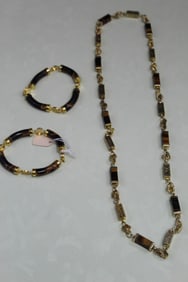 Two Chinese Tiger's Eye Stone Bracelets and a Necklace