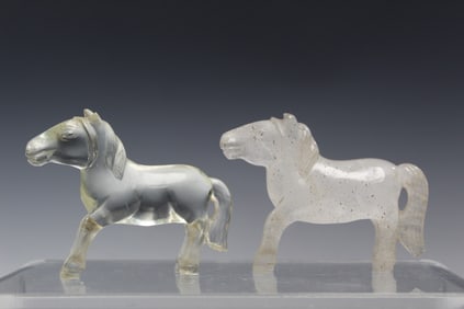 Two Chinese Carved Crystal Horse Figurines