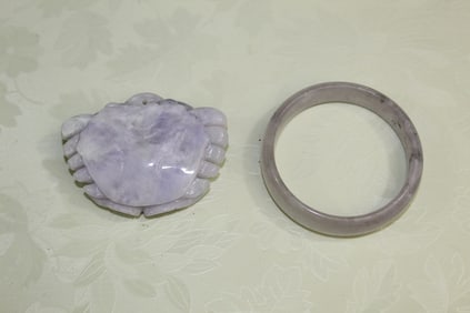 Chinese Carved Jadeite Crab and a Small Bangle