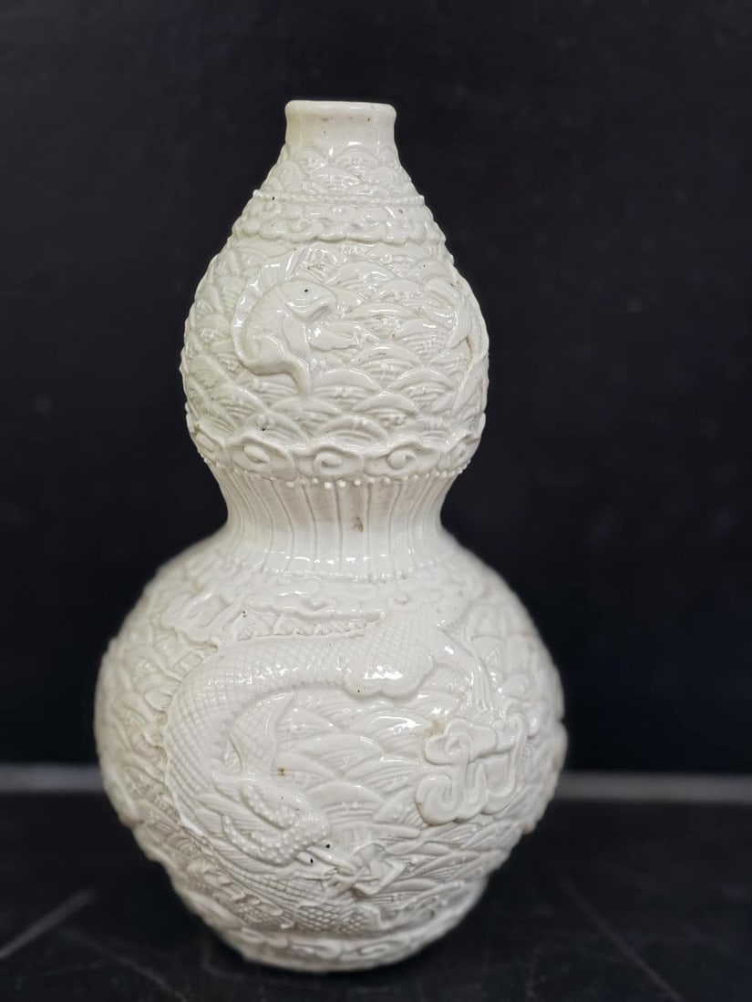 Chinese white glazed double gourd porcelain vase. (1 of 4)