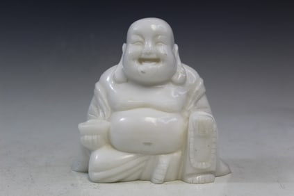 Chinese Carved Alabaster laughing Buddha Statue