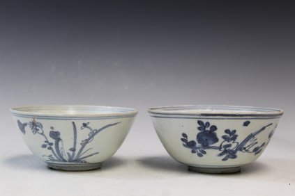 Two Chinese Blue and White Porcelain Bowls