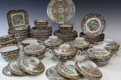Large group of Chinese Famille Rose Hundred Butterflies Pattern Porcelain Cups and Saucers.