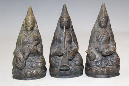 Three Tibetan Bronze Musician Statues