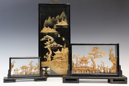 Three Chinese Cork Art 3D Dioramas