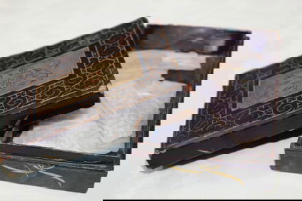 Chinese Export Lacquer Box with Carved Mother-of-Pearl Gaming Chips Counters
