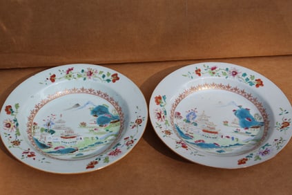 Pair of Chinese Export Famille Rose Porcelain Plates, Qianlong Period.