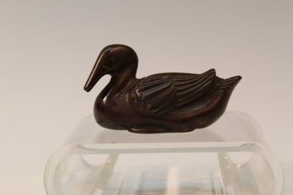Chinese Bronze Paper Weight of a Duck. Qing Dynasty