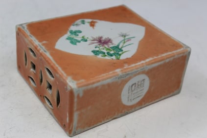 Chinese Iron-red Glazed Famille Rose Porcelain Pillow