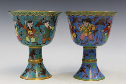 Pair of Chinese Cloisonne Stem Cups