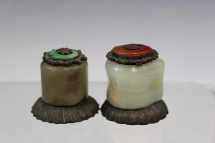 Two Chinese Jade Thumb Ring Inkwells