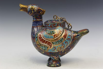 Chinese Cloisonne Duck Shaped Incense Burner
