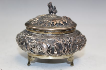 Southeast Asian Silver Color Metal Incense Burner