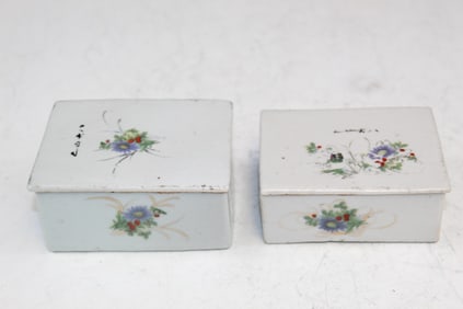 Two Chinese Famille Rose Porcelain Ink Boxes