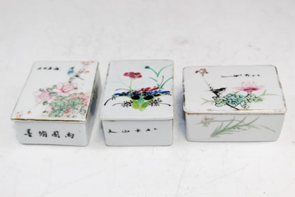 Three Chinese Famille Rose Porcelain Ink Boxes